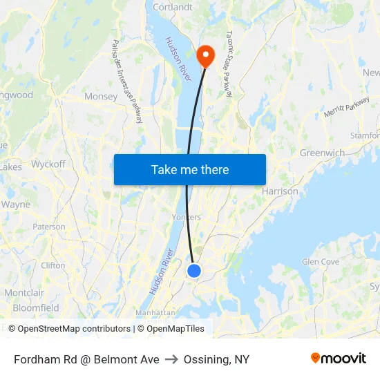 Fordham Rd @ Belmont Ave to Ossining, NY map