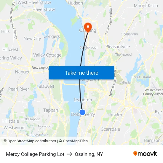 Mercy College Parking Lot to Ossining, NY map