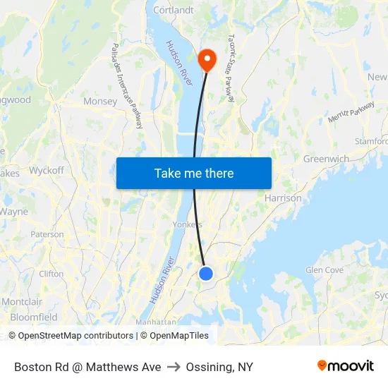 Boston Rd @ Matthews Ave to Ossining, NY map