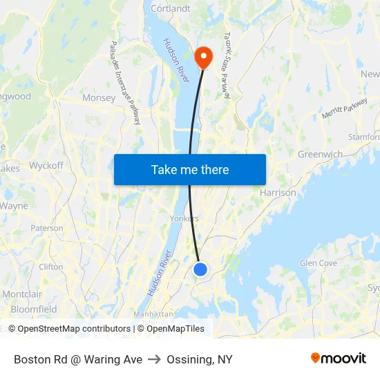 Boston Rd @ Waring Ave to Ossining, NY map