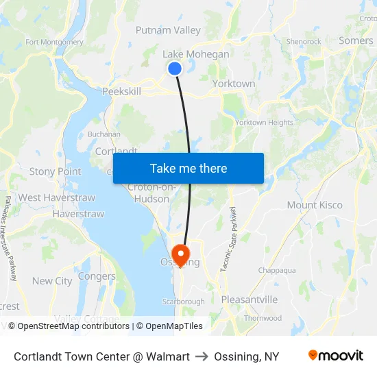 Cortlandt Town Center @ Walmart to Ossining, NY map