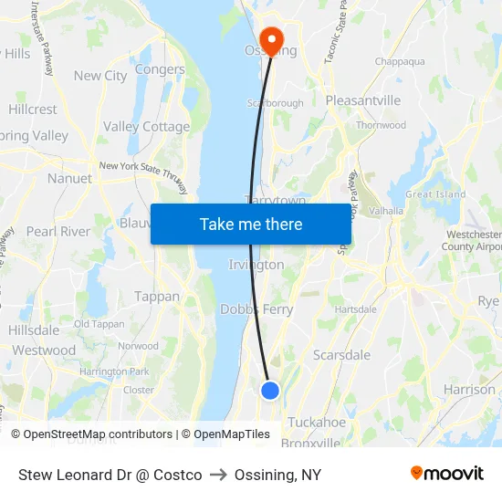 Stew Leonard Dr @ Costco to Ossining, NY map