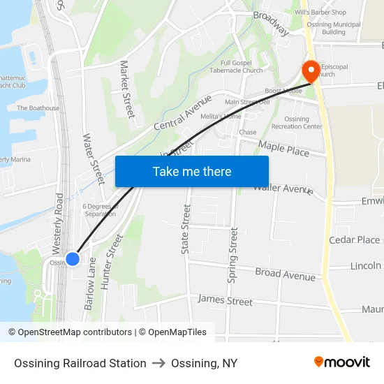 Ossining Railroad Station to Ossining, NY map