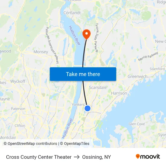 Cross County Center Theater to Ossining, NY map