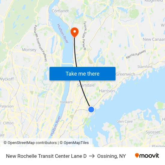 New Rochelle Transit Center Lane D to Ossining, NY map