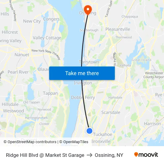 Ridge Hill Blvd @ Market St Garage to Ossining, NY map