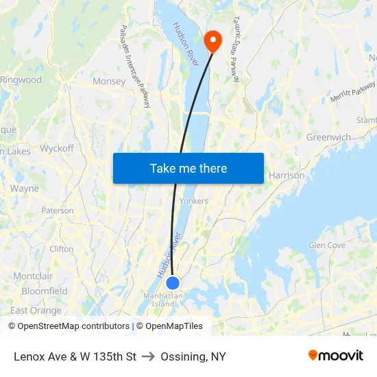 Lenox Ave & W 135th St to Ossining, NY map