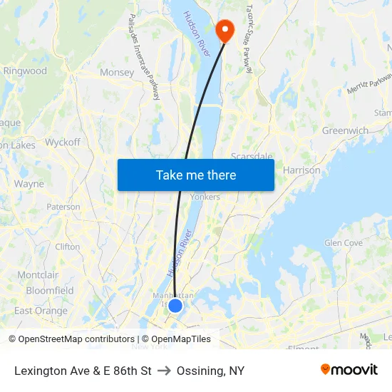 Lexington Ave & E 86th St to Ossining, NY map