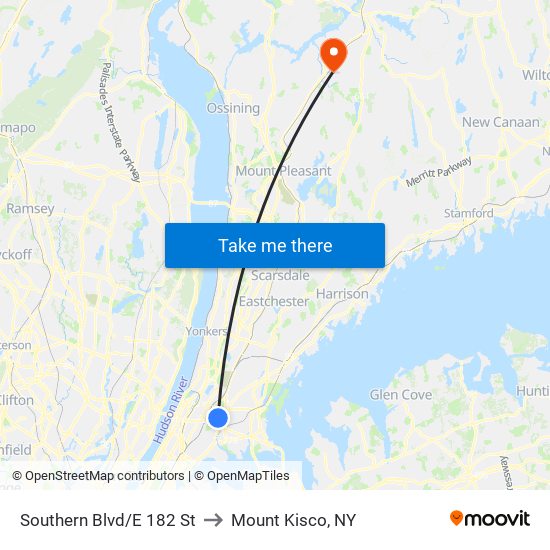 Southern Blvd/E 182 St to Mount Kisco, NY map