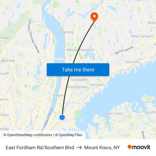 East Fordham Rd/Southern Blvd to Mount Kisco, NY map