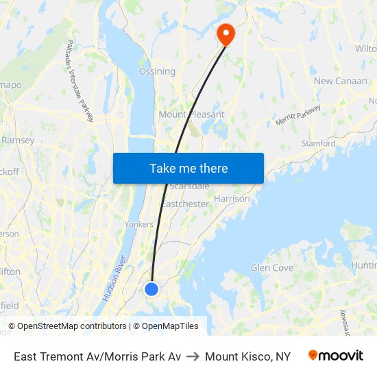East Tremont Av/Morris Park Av to Mount Kisco, NY map