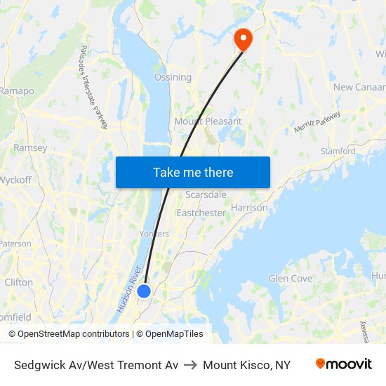 Sedgwick Av/West Tremont Av to Mount Kisco, NY map