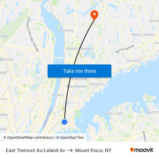 East Tremont Av/Leland Av to Mount Kisco, NY map