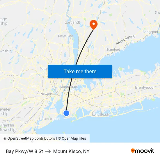 Bay Pkwy/W 8 St to Mount Kisco, NY map