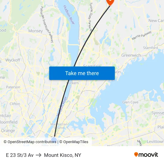 E 23 St/3 Av to Mount Kisco, NY map