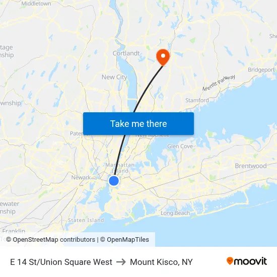 E 14 St/Union Square West to Mount Kisco, NY map