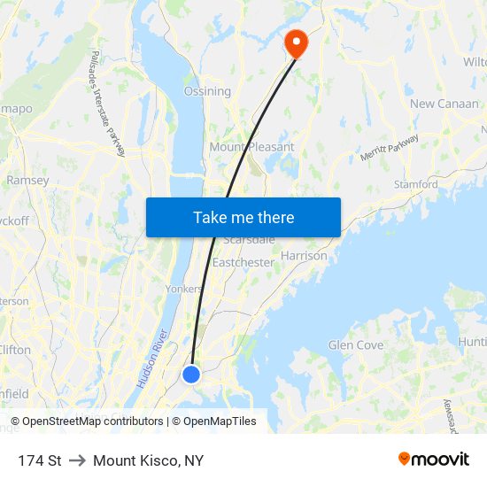 174 St to Mount Kisco, NY map