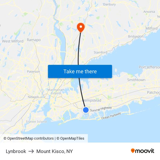 Lynbrook to Mount Kisco, NY map