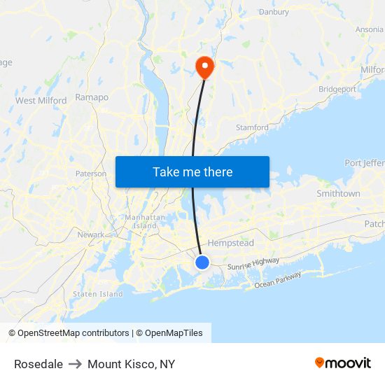 Rosedale to Mount Kisco, NY map