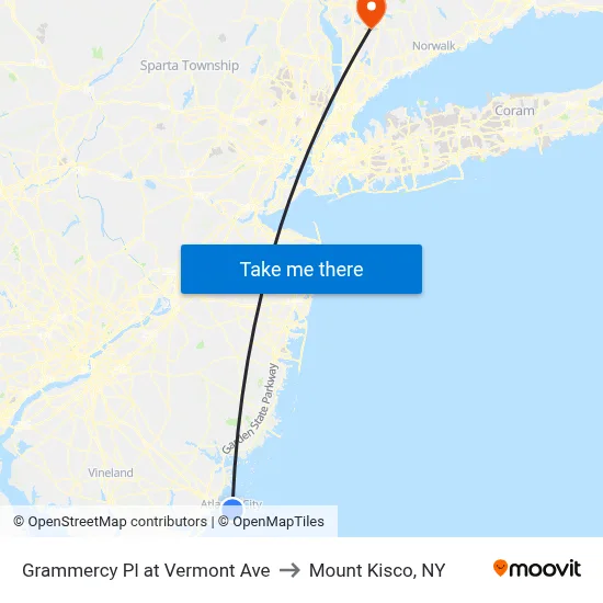 Grammercy Pl at Vermont Ave to Mount Kisco, NY map