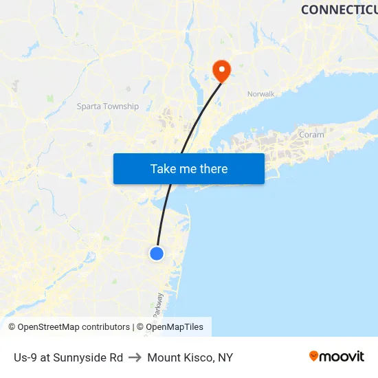 Us-9 at Sunnyside Rd to Mount Kisco, NY map