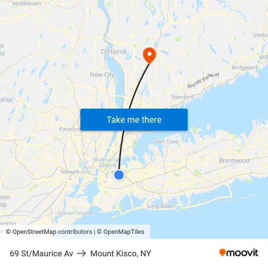 69 St/Maurice Av to Mount Kisco, NY map