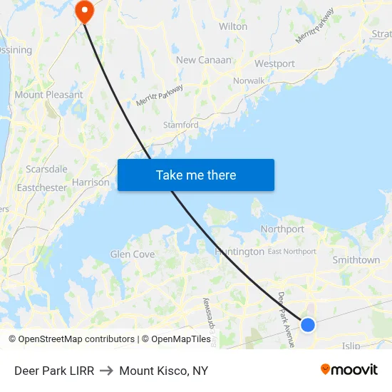 Deer Park LIRR to Mount Kisco, NY map