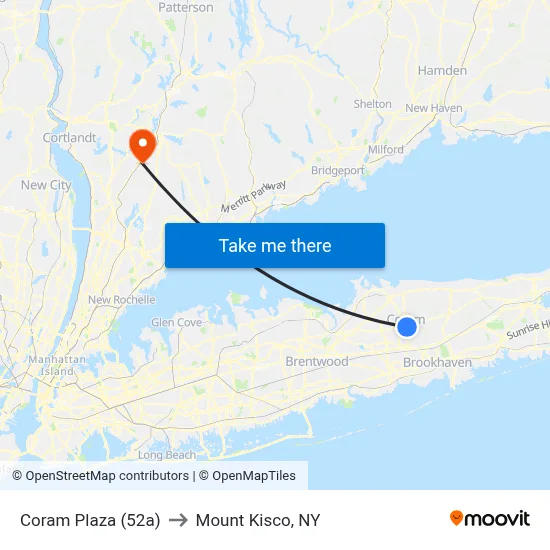 Coram Plaza (52a) to Mount Kisco, NY map