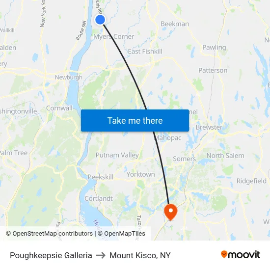 Poughkeepsie Galleria to Mount Kisco, NY map