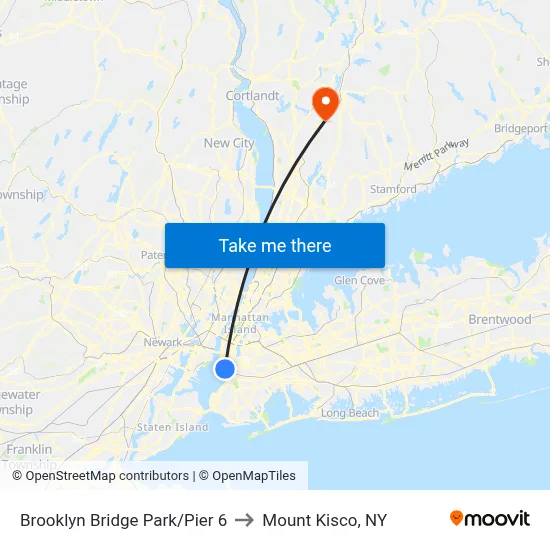 Brooklyn Bridge Park/Pier 6 to Mount Kisco, NY map