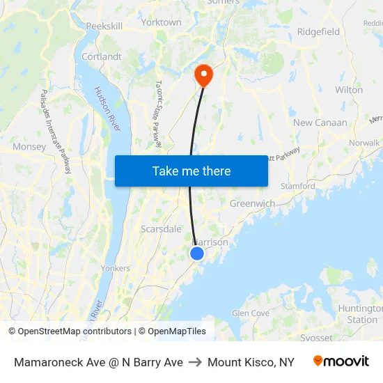 Mamaroneck Ave @ N Barry Ave to Mount Kisco, NY map