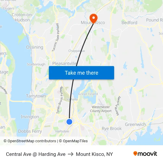 Central Ave @ Harding Ave to Mount Kisco, NY map