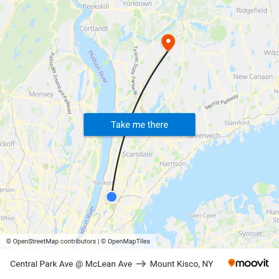 Central Park Ave @ McLean Ave to Mount Kisco, NY map
