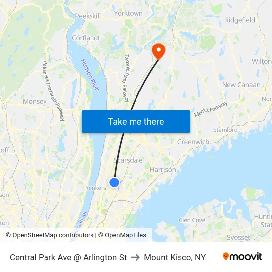 Central Park Ave @ Arlington St to Mount Kisco, NY map