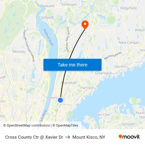 Cross County Ctr @ Xavier Dr to Mount Kisco, NY map