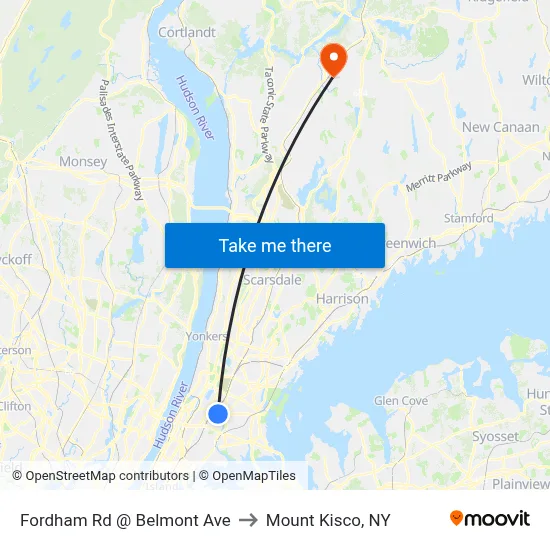 Fordham Rd @ Belmont Ave to Mount Kisco, NY map