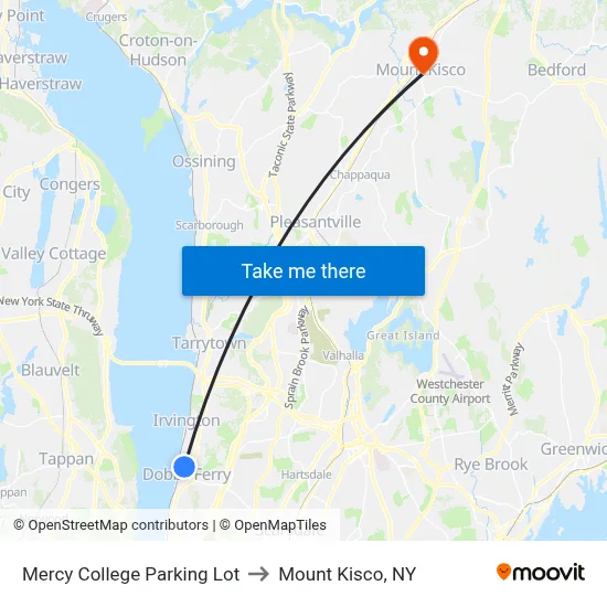 Mercy College Parking Lot to Mount Kisco, NY map