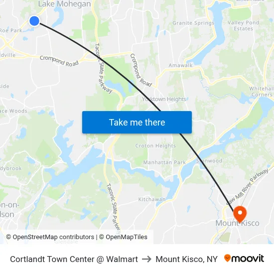 Cortlandt Town Center @ Walmart to Mount Kisco, NY map