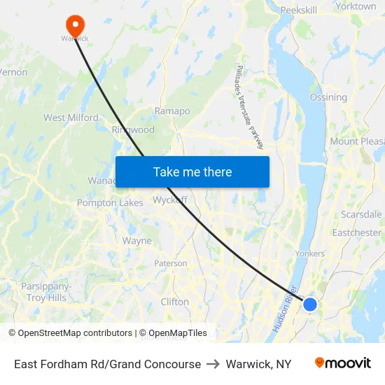 East Fordham Rd/Grand Concourse to Warwick, NY map