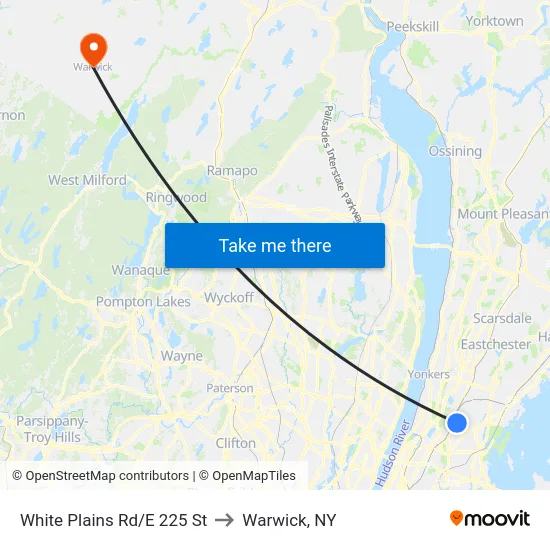 White Plains Rd/E 225 St to Warwick, NY map