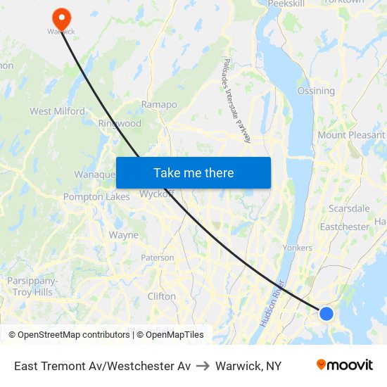 East Tremont Av/Westchester Av to Warwick, NY map