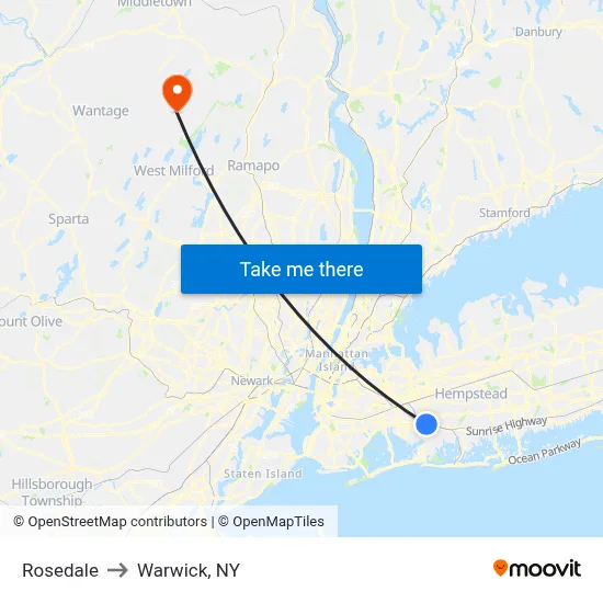 Rosedale to Warwick, NY map