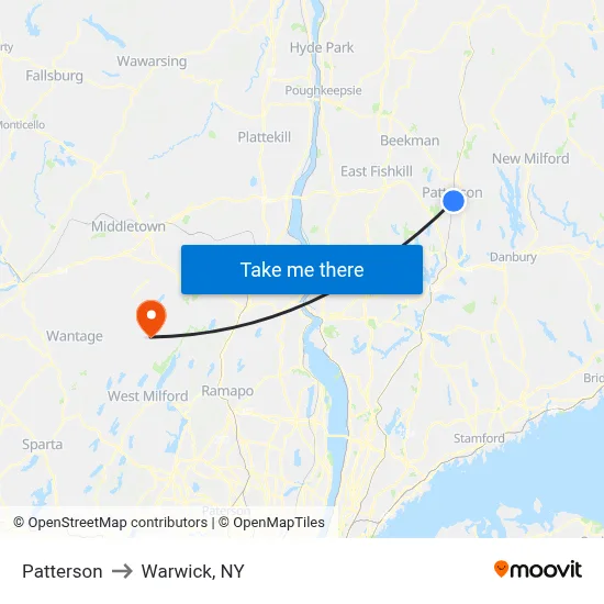 Patterson to Warwick, NY map
