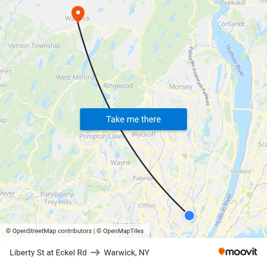 Liberty St at Eckel Rd to Warwick, NY map