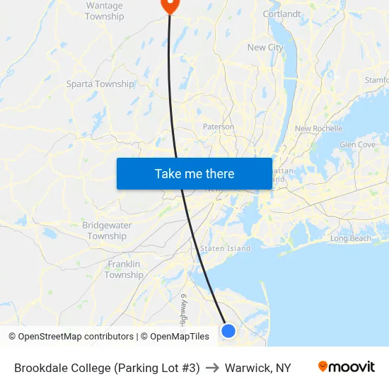 Brookdale College (Parking Lot #3) to Warwick, NY map