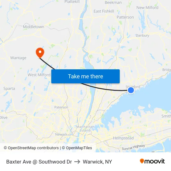 Baxter Ave @ Southwood Dr to Warwick, NY map