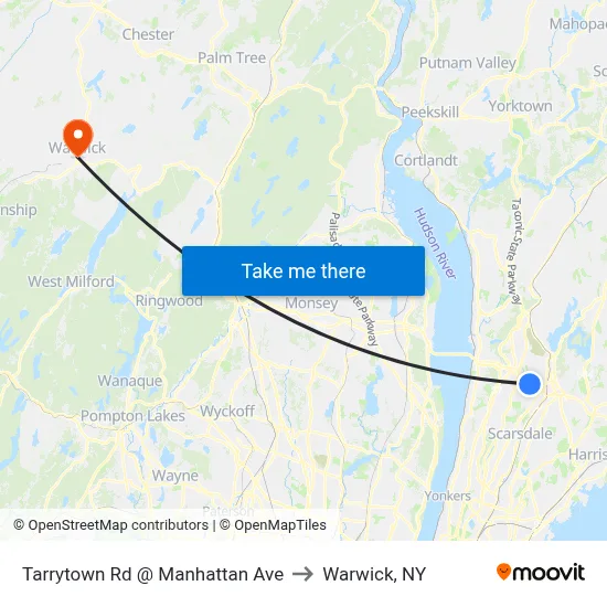 Tarrytown Rd @ Manhattan Ave to Warwick, NY map
