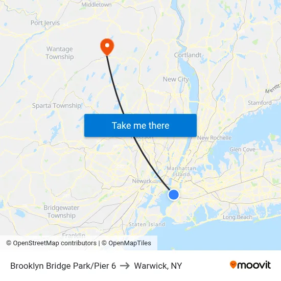 Brooklyn Bridge Park/Pier 6 to Warwick, NY map
