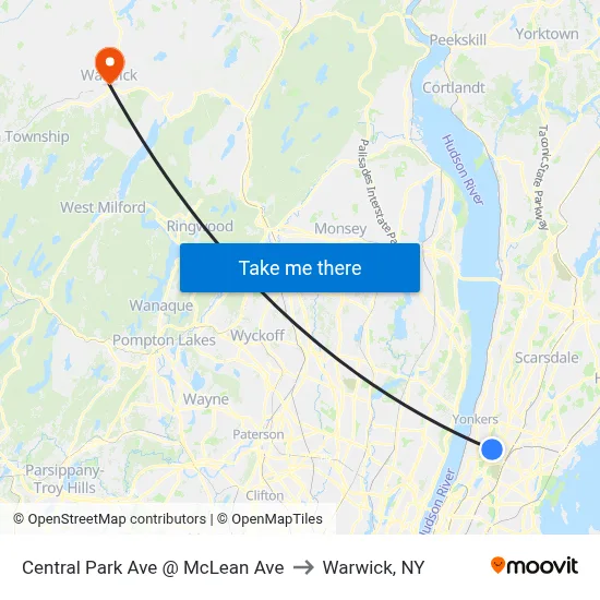 Central Park Ave @ McLean Ave to Warwick, NY map