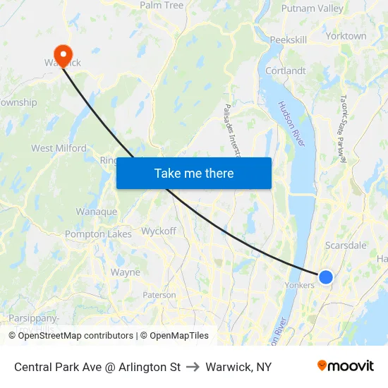 Central Park Ave @ Arlington St to Warwick, NY map